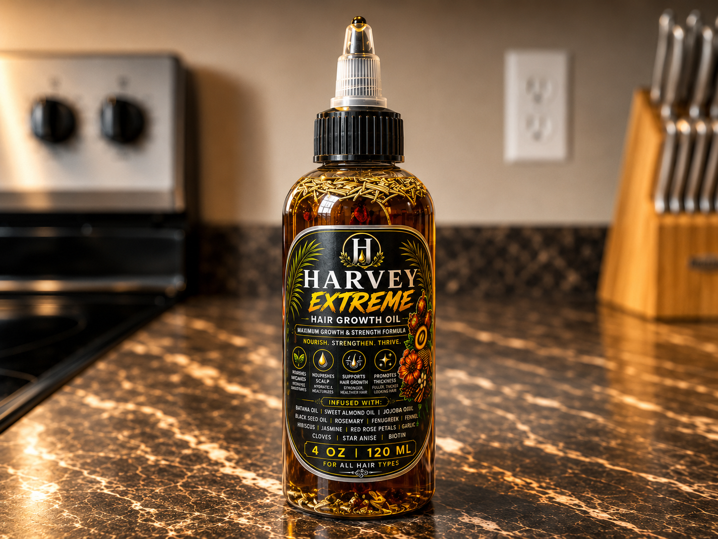 Harvey Extreme Hair Growth Oil – Maximum Growth & Strength Formula | 4 oz (120 mL)